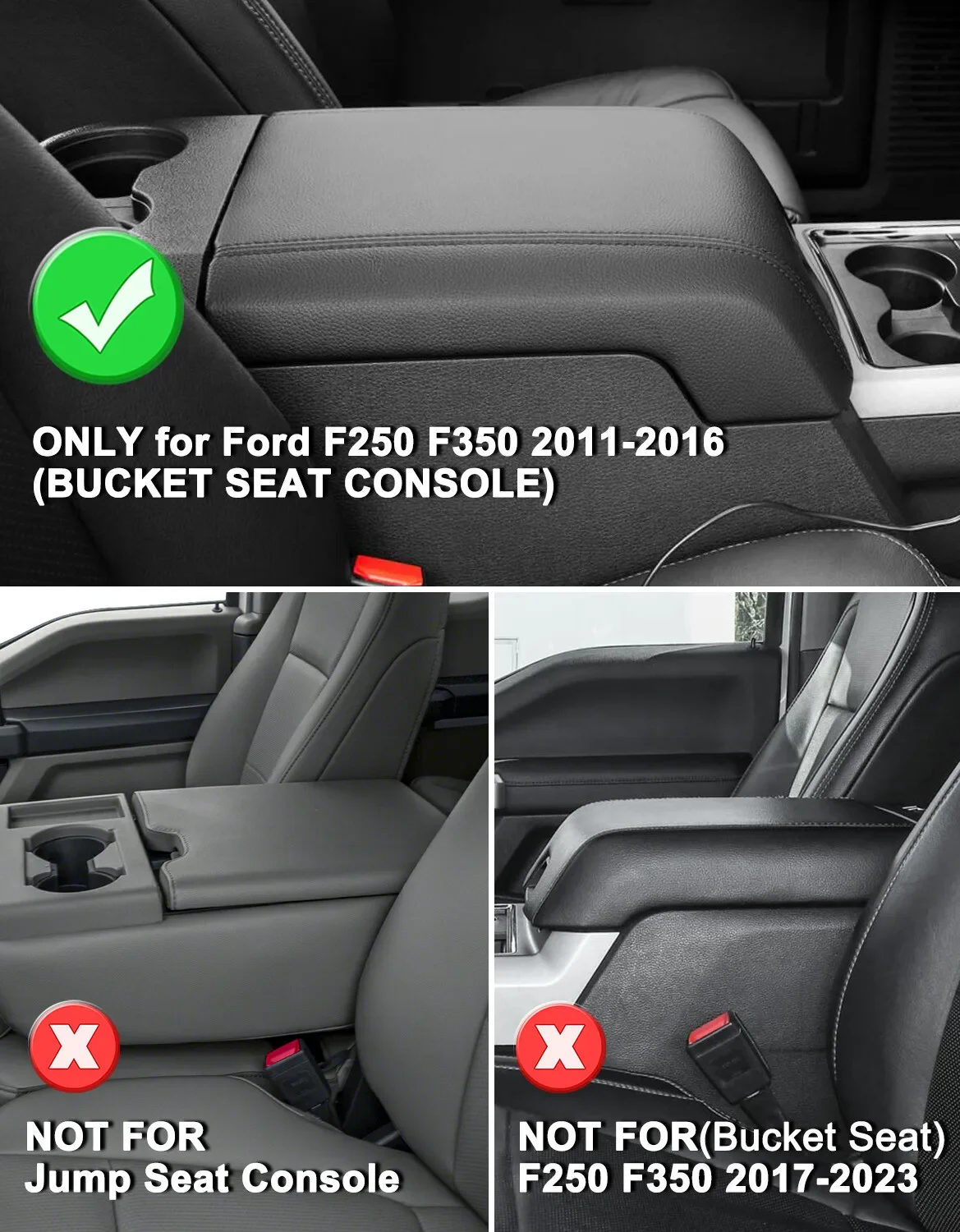 For Ford F250 F350 Super Duty 2011-2016 Black Console Armrest Lid Cover Interior Protective Replacement Cushion Pad view 3