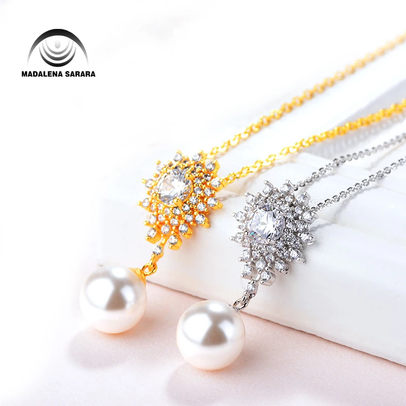 MADALENA SARARA S925 AAA Freshwater Pearl Inlaid  Pendant Sterling Silver Chain Necklace AAAA Zircon Inlaid Happiness BirdStyle