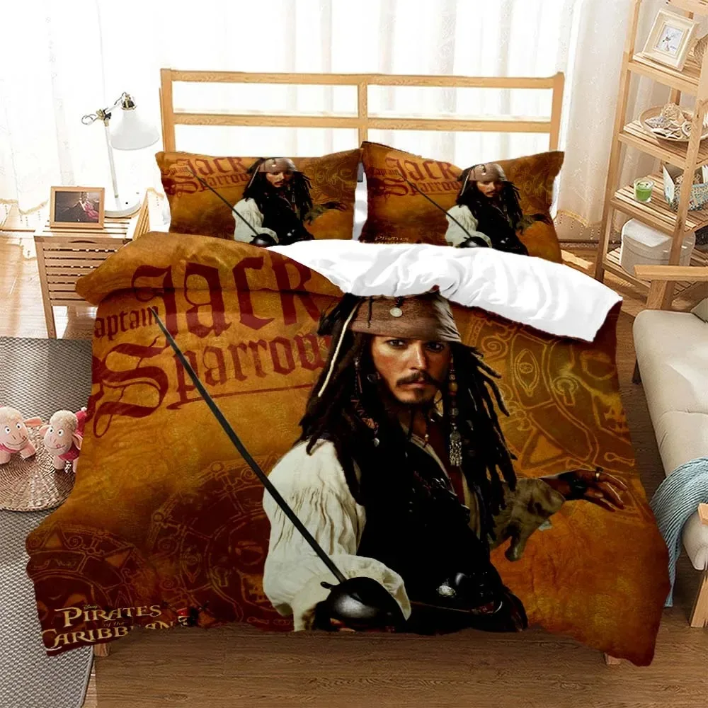 Bedding Set Pirates of the Caribbean Duvet Pillowcase, Disney Home Room Bedroom Pirate Duvet Cover Boy Gift, Queen Double Bed