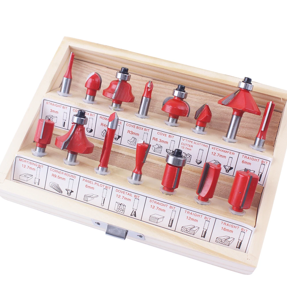 12 pz/set frese per legno 1/4 ''/8mmShank fresa in metallo duro per utensili da taglio per incisione di legno