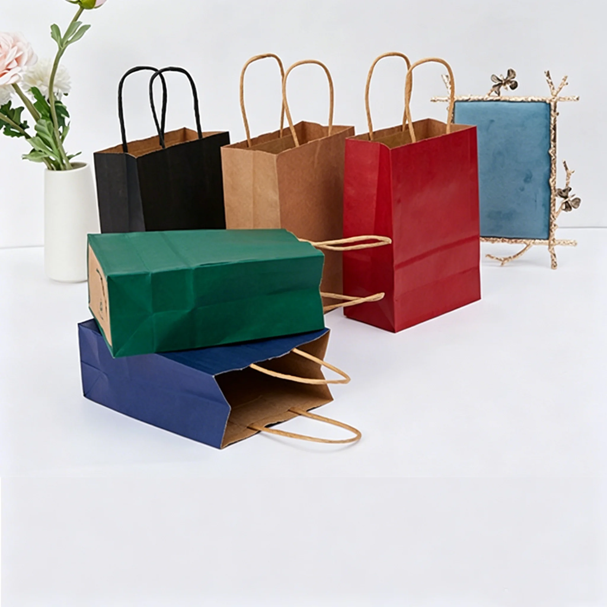 10 Pack Recyclable Kraft Paper Gift Bags, Multi Color Handheld Shopping Totes for Wedding, Valentine’s Day, Candy & Party Packag