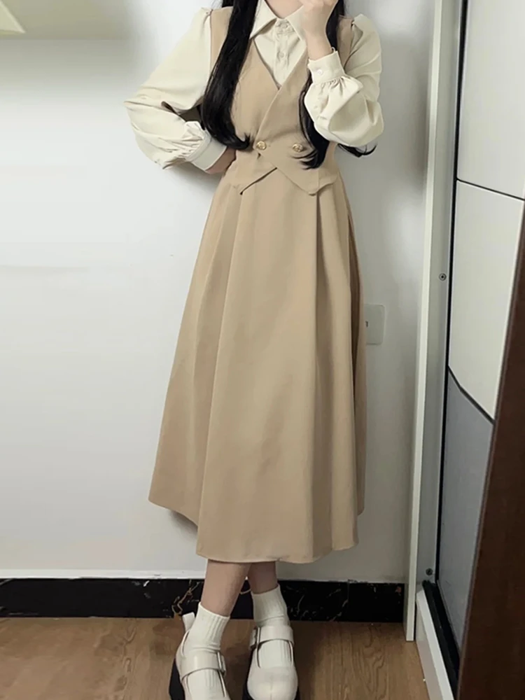 ature Suit Dr Women's Early Autumn Clete Set 2026 New College Sle Fake Two-Piece Long Skirt Sweet Japanese Sle