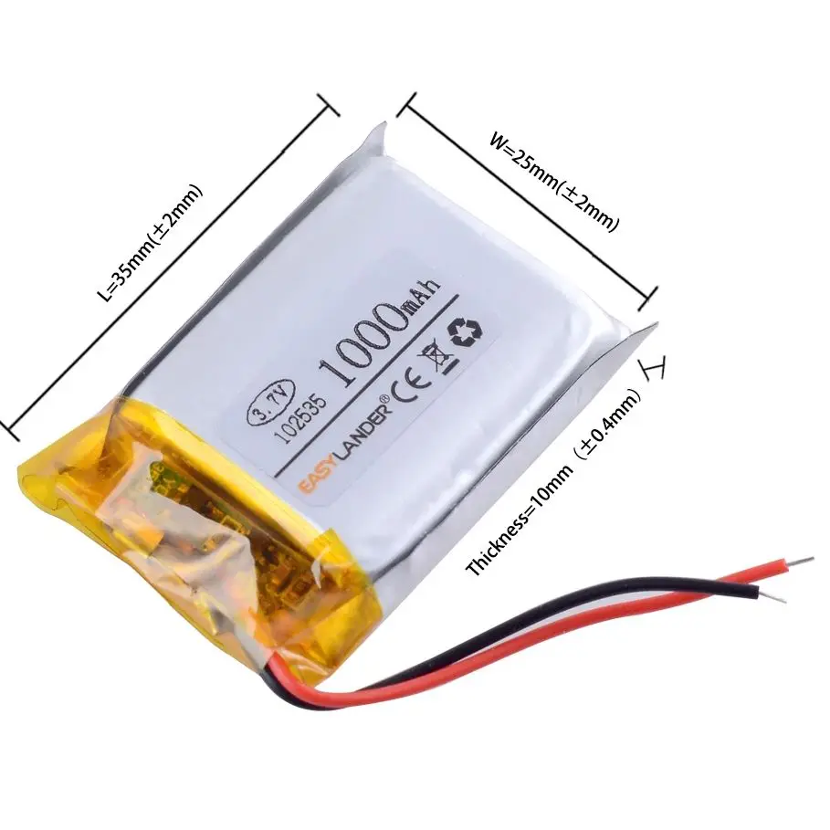 102535 3.7V 1000mAh Rechargeable  li Polymer  Battery For GPS PSP MP3 SPeaker  DIY PAD Power Bank Tablet  LED Bluetooth Pen