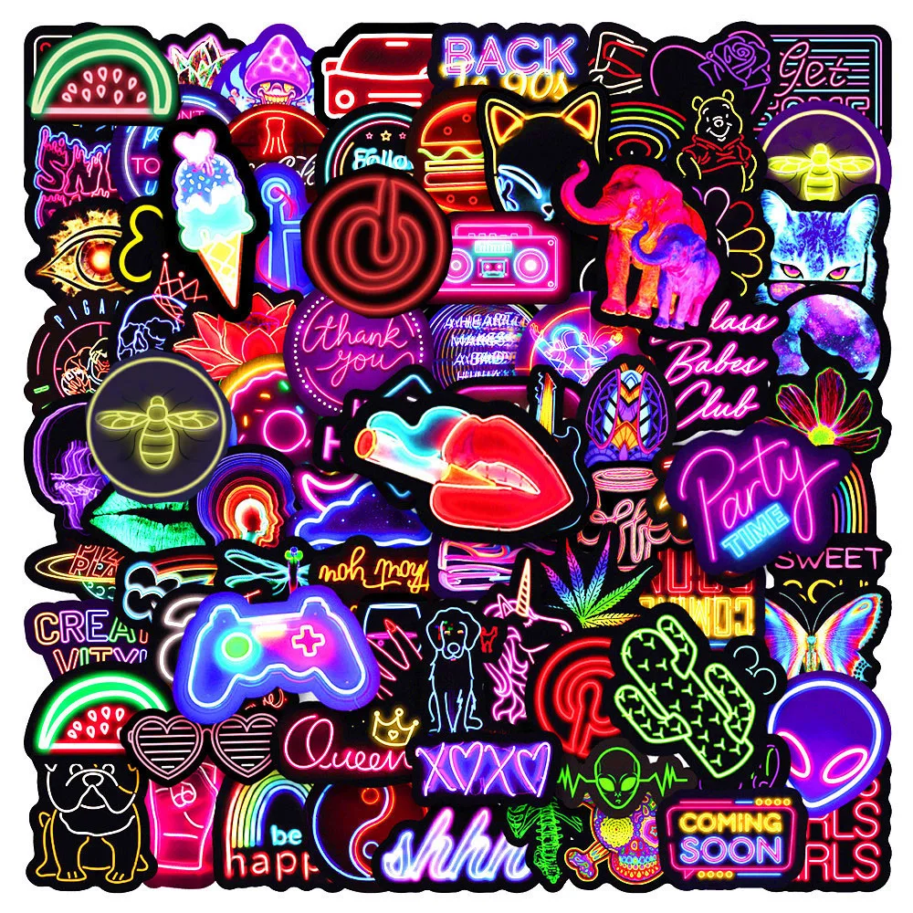 10/30/50/100PCS Anime Neon Light Graffiti Stickers for Toy Laptop Luggage Car Motorcycle Cool Waterproof Decals Sticker