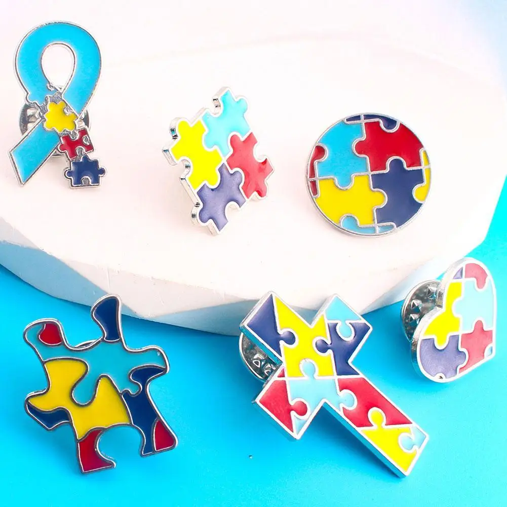 Rainbow Puzzle Brooch Autism Love Puzzle Cartoon Creativity Enamel Pin Clothes Metal Lapel Pin Autism Awareness Brooch Pin