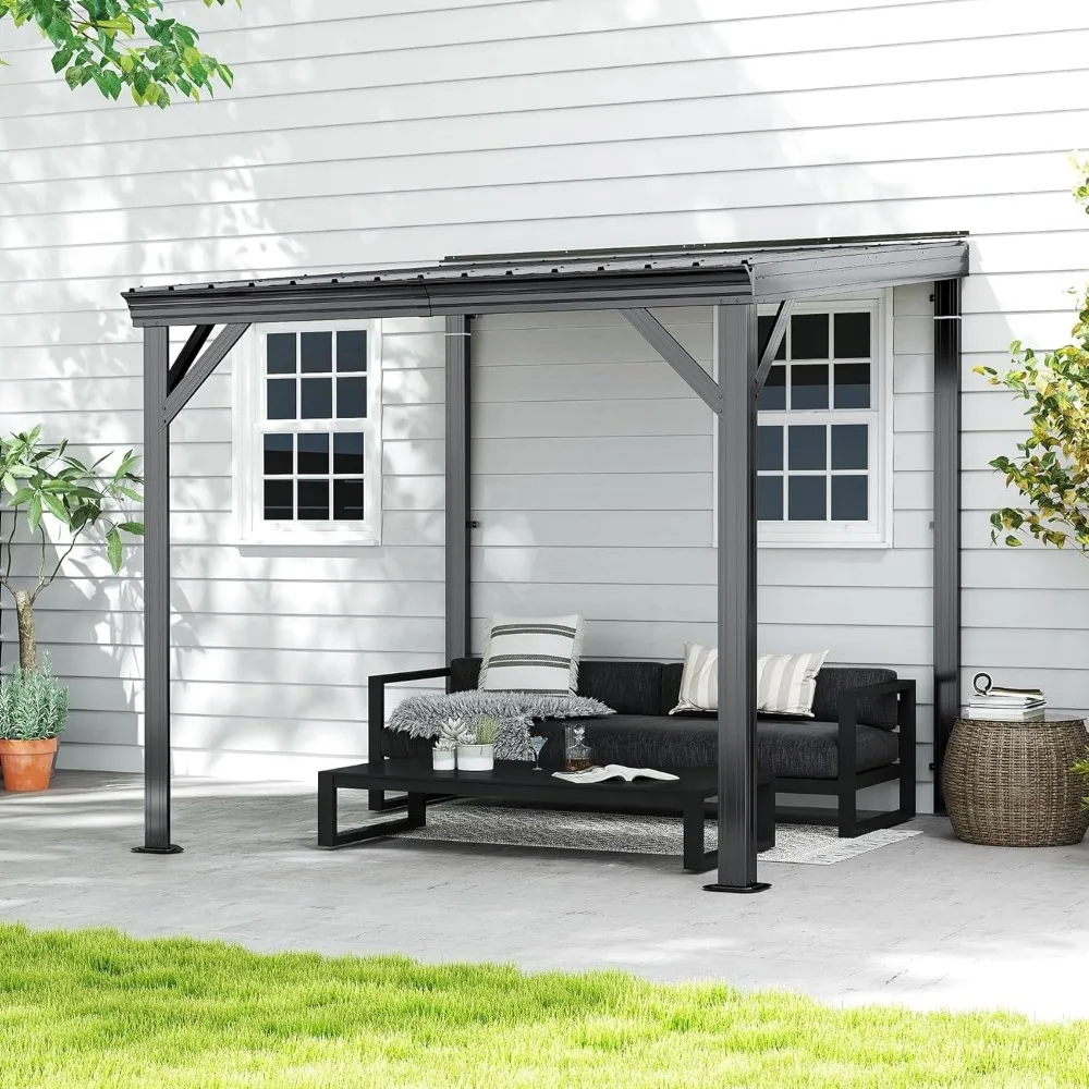 

8x8 Wall Mounted Hardtop Gazebo w/ Gutters Galvanized Steel Roof 60MPH Wind Resistant Patio Deck Awning,Customized