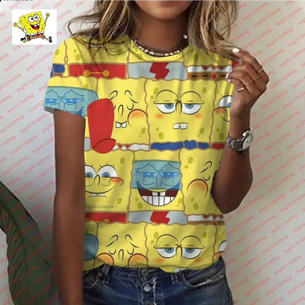 2024 neue Sommer mode bequeme lässige Damen kurz ärmel ige T-Shirt SpongeBob Cartoon T-Shirt niedlichen Cartoon T-Shirt