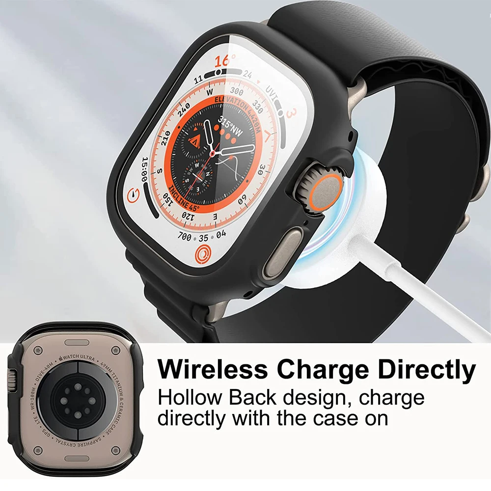 Vetro + custodia per Apple Watch Ultra 49mm antigraffio PC Apple Watch Ultra Case Iwatch Ultra/8 Pro 49mm Cover + pellicola proteggi schermo