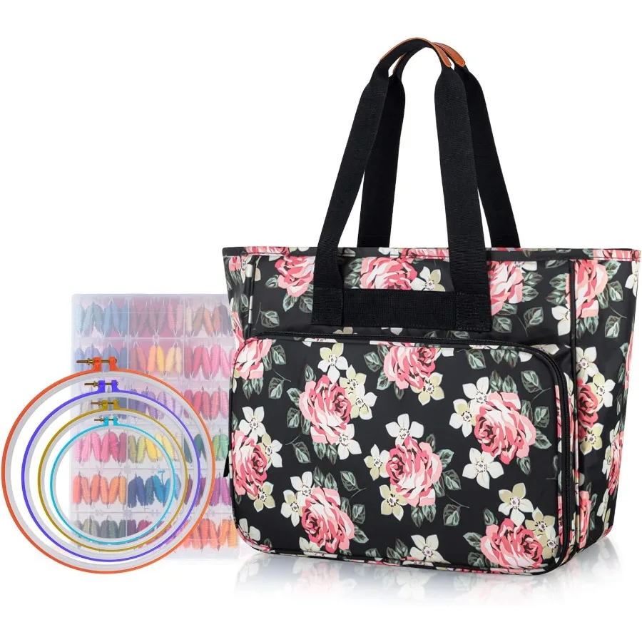 

Embroidery Project Bag with Multiple Pockets for Storing Embroidery Hoops Up to 11.2 inches Embroidery Floss Needles and Other
