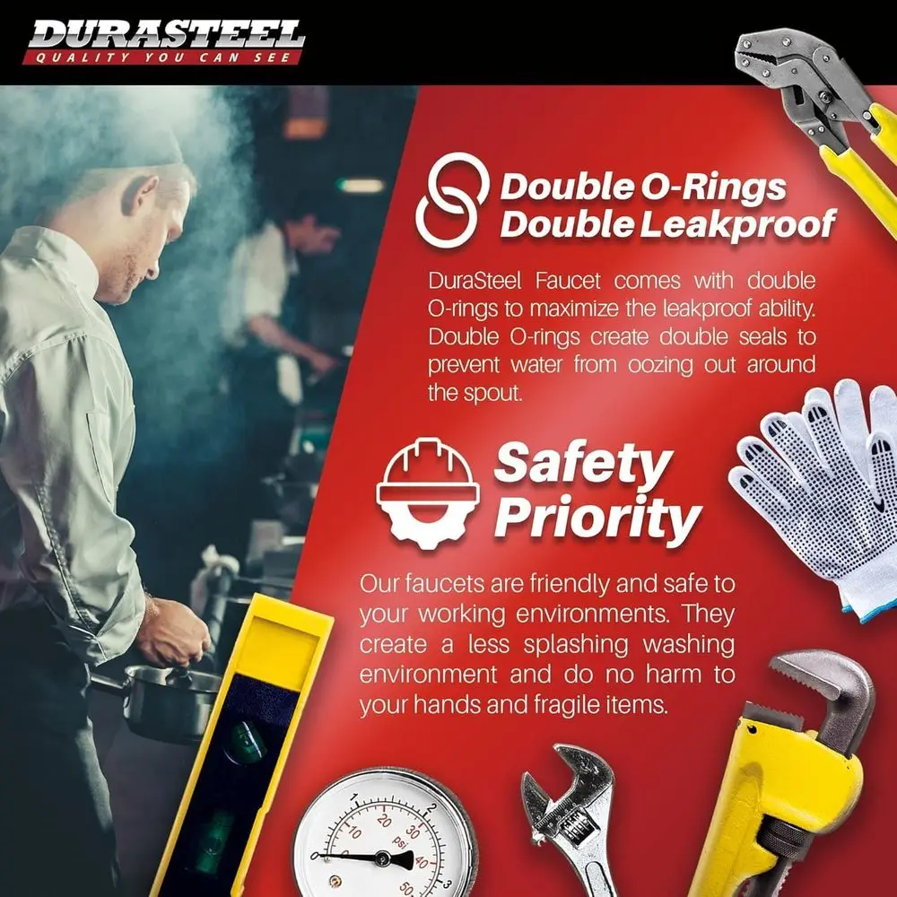 8 robinets de cuisine commerciaux à montage mural avec 16 becs pivotants, poignée à levier, pour éviers utilitaires de restaurants industriels