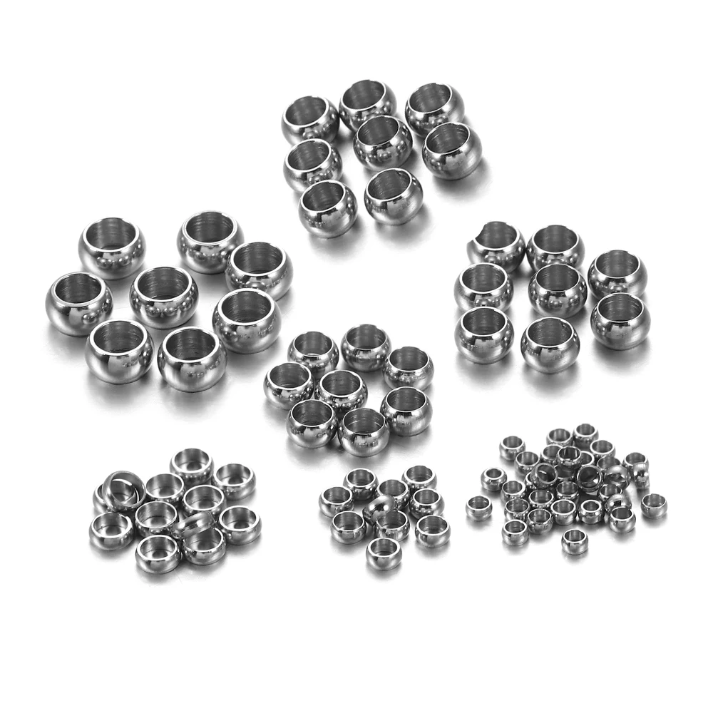 120 Stück 1,5 2,5 4 mm Stopper Spacer Perlen Edelstahl großes Loch Kugel Crimp End Perlen für DIY Schmuckherstellung Zubehör