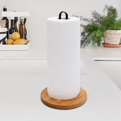 Wood Paper Towel Holder, Black Paper Towel Holder Countertop, Kitchen Towel Holder Free-Standing with Non-Slip Wooden Bas