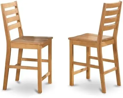 

CFS-OAK-W Café Counter Height Dining Chairs - Ladder Back Wood Seat Chairs, Set of 2, Oak