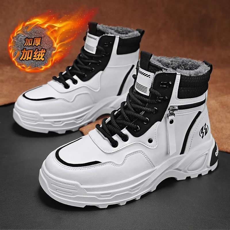 

Winter Fur Warm Mens Boots Snow Leather Casual Shoes Ankle Cowboy Combat Motorcycle Chelsea Outdoor Hiking Designer Luxury