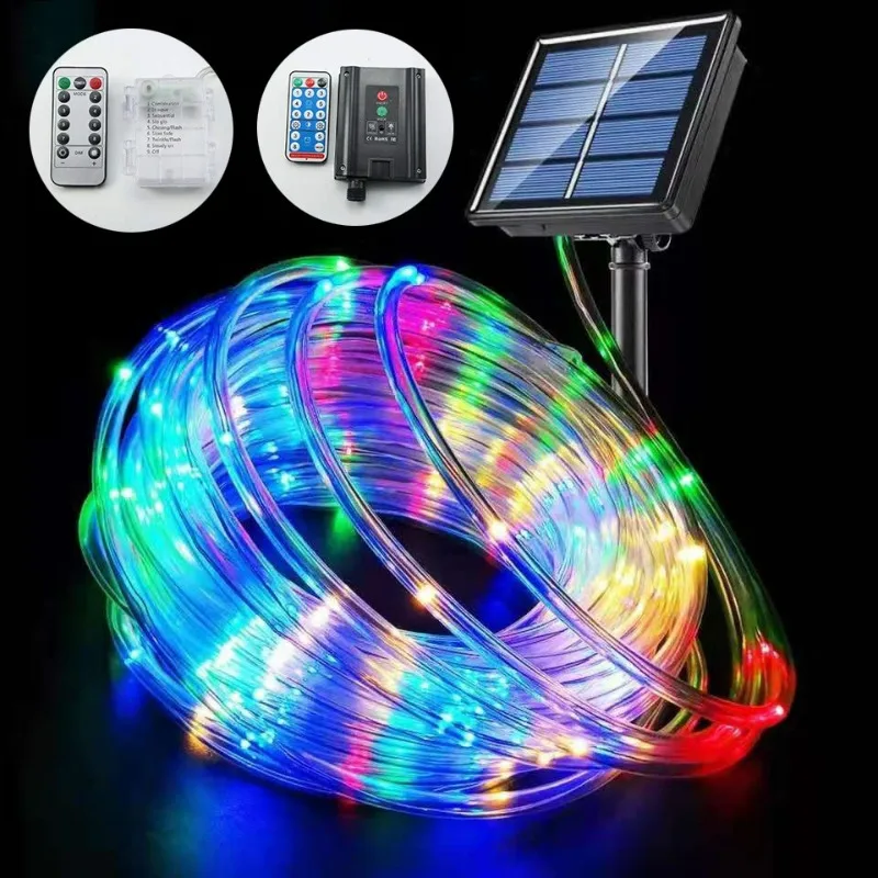 LED Solar Fairy String Light Rainbow Copper Tube Light 8-Mode Outdoor Waterproof Courtyard Garden Christmas Tree Decor Light