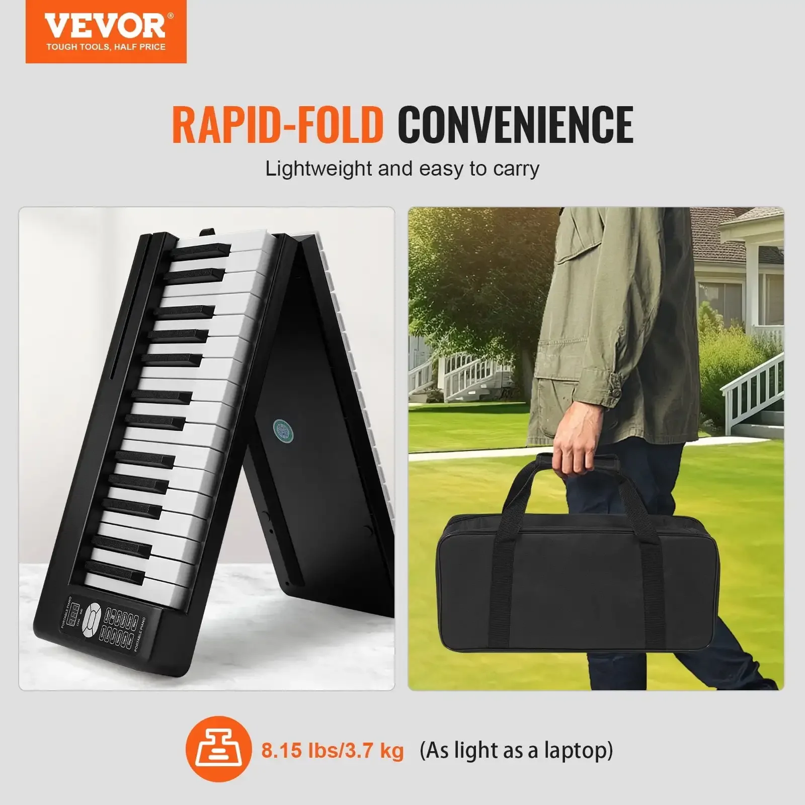 

61 Key Folding Keyboard Piano Portable Foldable Piano Bluetooth MIDI Black