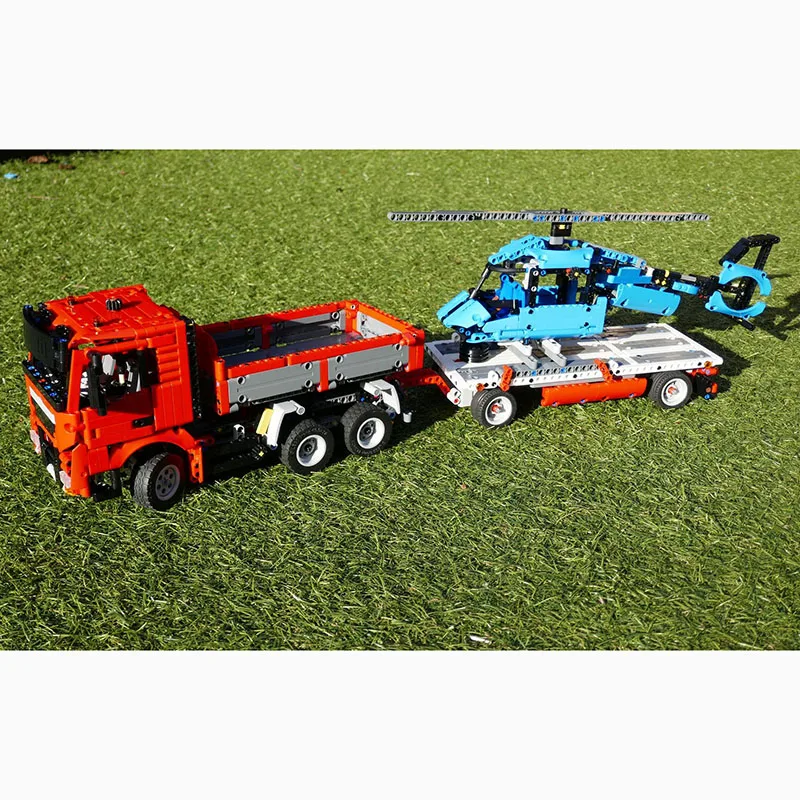 Helicopter Transporter Car Blocks MOC-XM39005 Truck Vehicle Model Bricks High Tech Particle Children Building Toy Kit Gift Boys