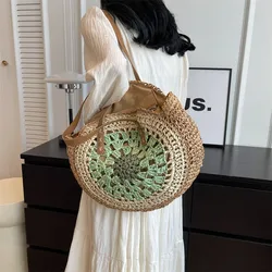 Ladies Bags on Sale 2023Fashion Autumn Circle High-capacity Beach Resort Style By The Seaside Hollow Out Patchwork Shoulder Bags