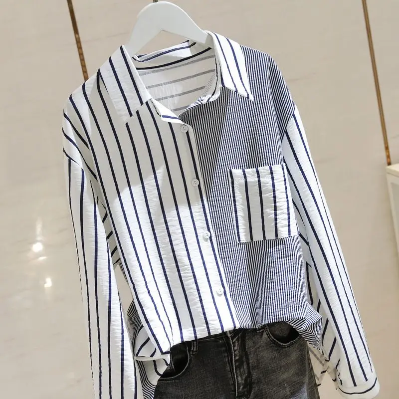 Cotton Linen Shirt Women's Spring Autumn New Design Plus Size Belly Covering Long Sleeve Top