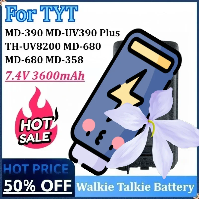 

7.4V 3600mAh Thicker Walkie Talkie Battery for TYT MD-390 MD-UV390 Plus MD-680 MD-358 TH-UV8200 MD-680 with TYPE-C Charger