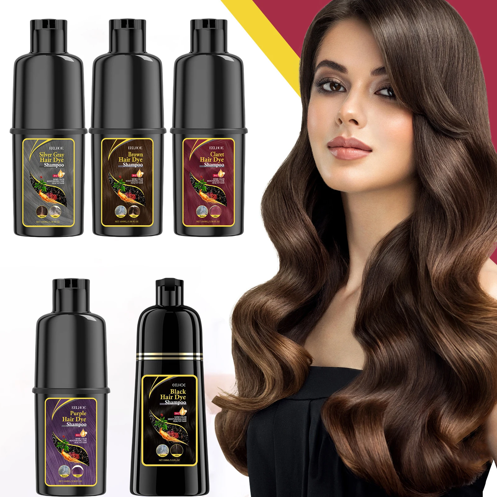 New Hair Dye Shampoo 3 in1 Darkening Hair Shampoo Cover Grey Hair Morocco Argan Oil Essence Natural Colorng Cover Purple Shampoo