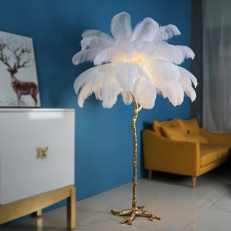 

Northern Ostrich Feather Resin Floor Lamp Gold Copper Brass Tripot Standing Light For Home Living Room Decor Salon Dropshipping