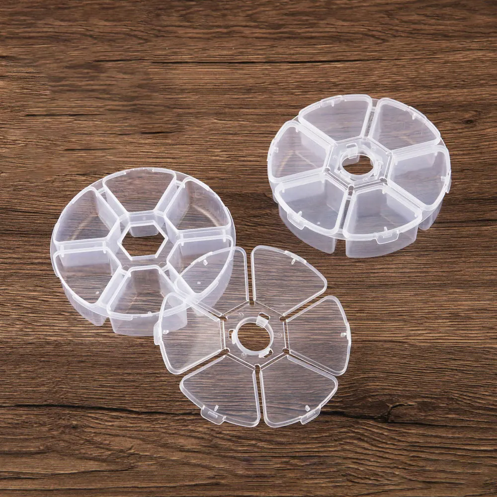 

2pcs Transparent Round 6 Grids Plastic Storage Jewelry Box Compartment Adjustable Container For Jewelry Box Case