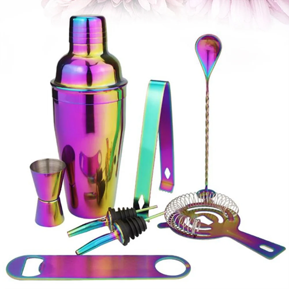 

8Pcs 750ml Stainless Steel Cocktail Shaker Kit Colorful Plated Professional Bartender Accessories Drink Mixer Set for Bar