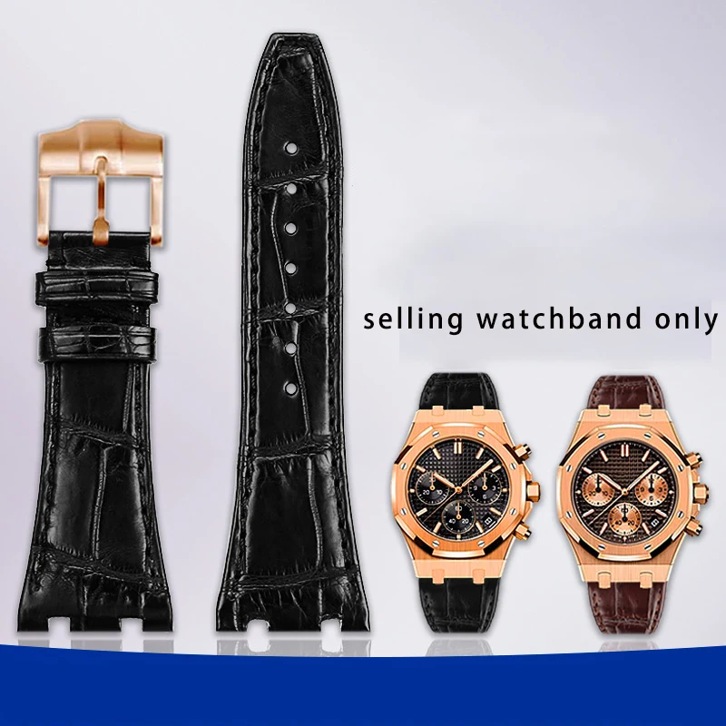 Crocodile Leather Double Notch Wrist Strap For AP Epic Royal Oak 15703 26239 Notch Crocodile Leather Watch Strap 26mm 28mm