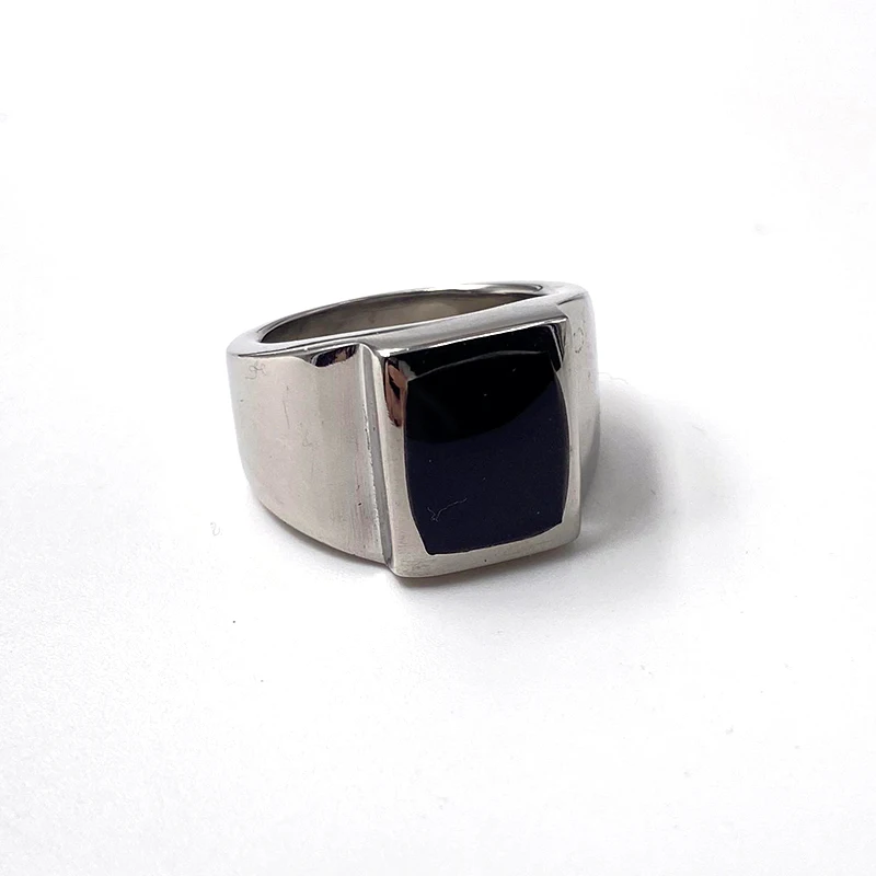 Classic Simple Geometric Square Black Color Rings Stainless Steel Vintage Party Ring Gift For Mens Punk Gothic Jewelry Wholesale