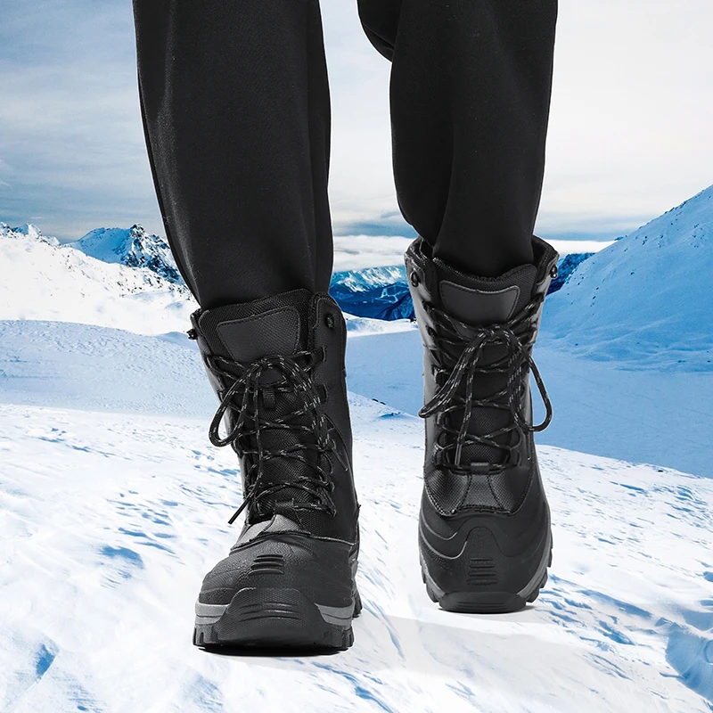 الشتاء أفخم الدافئة الرجال الثلوج الأحذية مقاوم للماء عدم الانزلاق القطن الأحذية في الهواء الطلق رجل حذاء من الجلد الرجال التنزه الرحلات التخييم أحذية عمل #6
