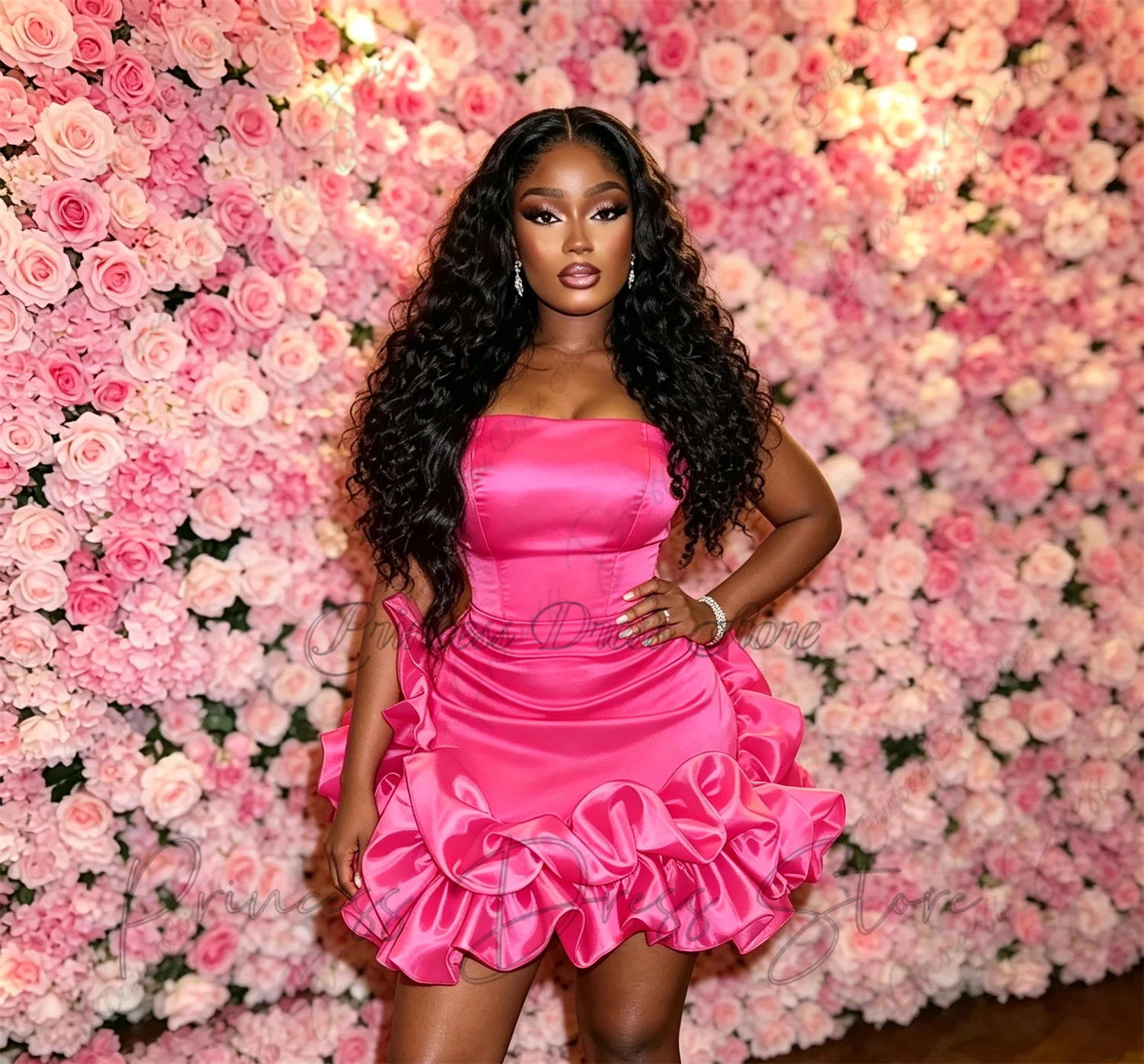 Ruffled Short Prom Dresses Black Girls Sexy Strapless Birthday Party Dresses African Mini Cocktail Dresses Homecoming Customized