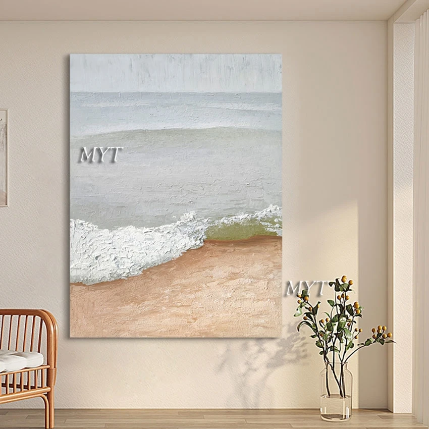 

Large Size Art Canvas Pure Handmade Picture Wall Poster Abstract Seaside Oil Painting For Living Room Decorative Unframed