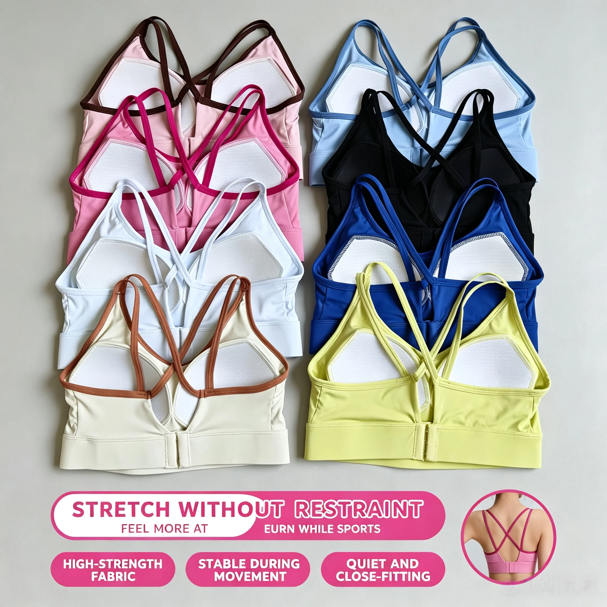 Women's Fitness Sports Bra Push-Up Padded Adjustable Running Training Workout Yoga Back Cross Gym Crop Top Sport Underwear