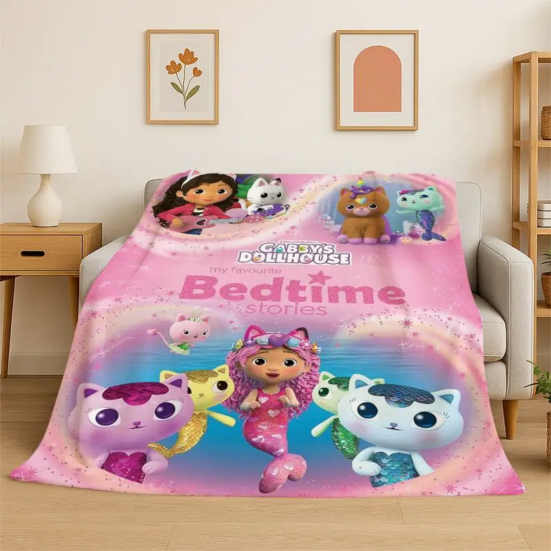 3D Cartoon Gabby Dollhouse Cute Girl Flannel Blanket Soft Warm Throw Blanket for Bedroom Living Room Bed Travel office Picnic