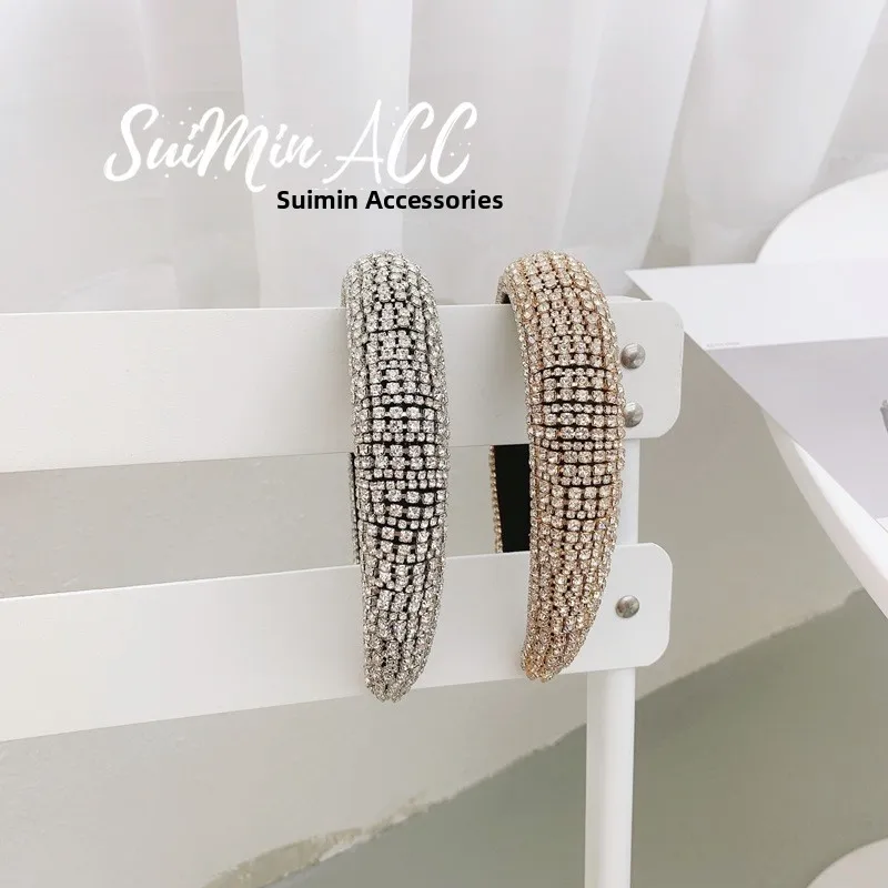 

Baroque Drill Wide Hairband Women's Hairsle Sponge Alloy Metal Hairpin Faion Jewelry Hair Accory Cross-Benclound