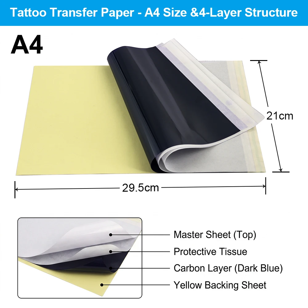 Tattoo Transfer Paper 4 Layer Stencil Paper Compatible Thermal Printer & Hand Drawing Carbon Tracing Paper Tattoo Accessories