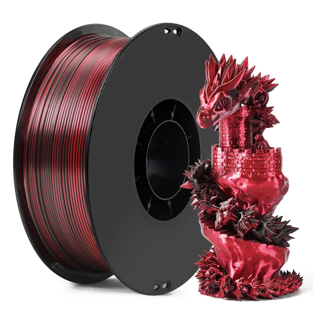 

PLA Нить для 3D-принтера Шелковый черный красный 1,75 мм Материал для 3D-печати Сублимация Extrudeuse 250 г 1 кг Шелковый пла Черный красный Два цвета