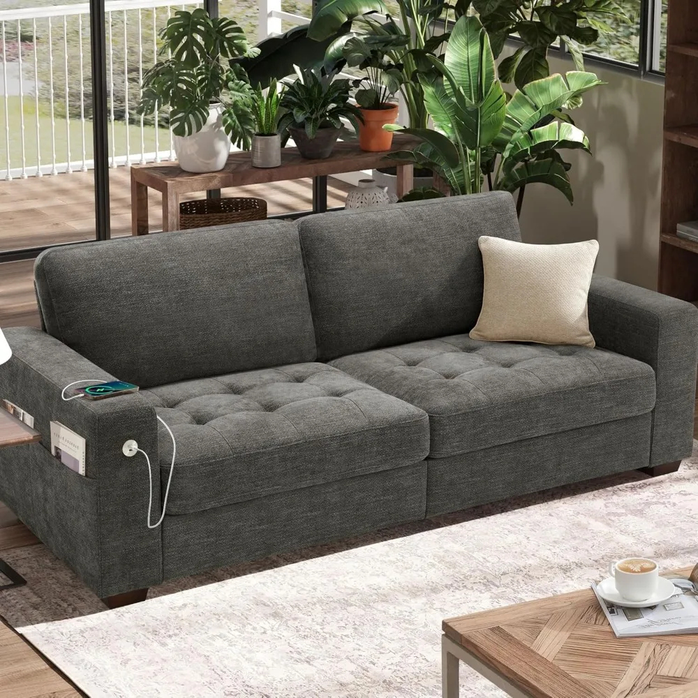 

89" Sofa for Living Room, Modern Comfy Couch with Medium Firm Seat Cushion, Removable Cover,Wide Armrest,USB/Type-C Port.