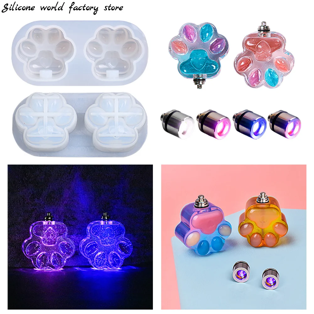 Silicone world Cat Bear Paw LED Light Bulb Ornaments Epoxy Resin Mold Silicone Mold DIY Crafts Keychain Pendant Home Decorations