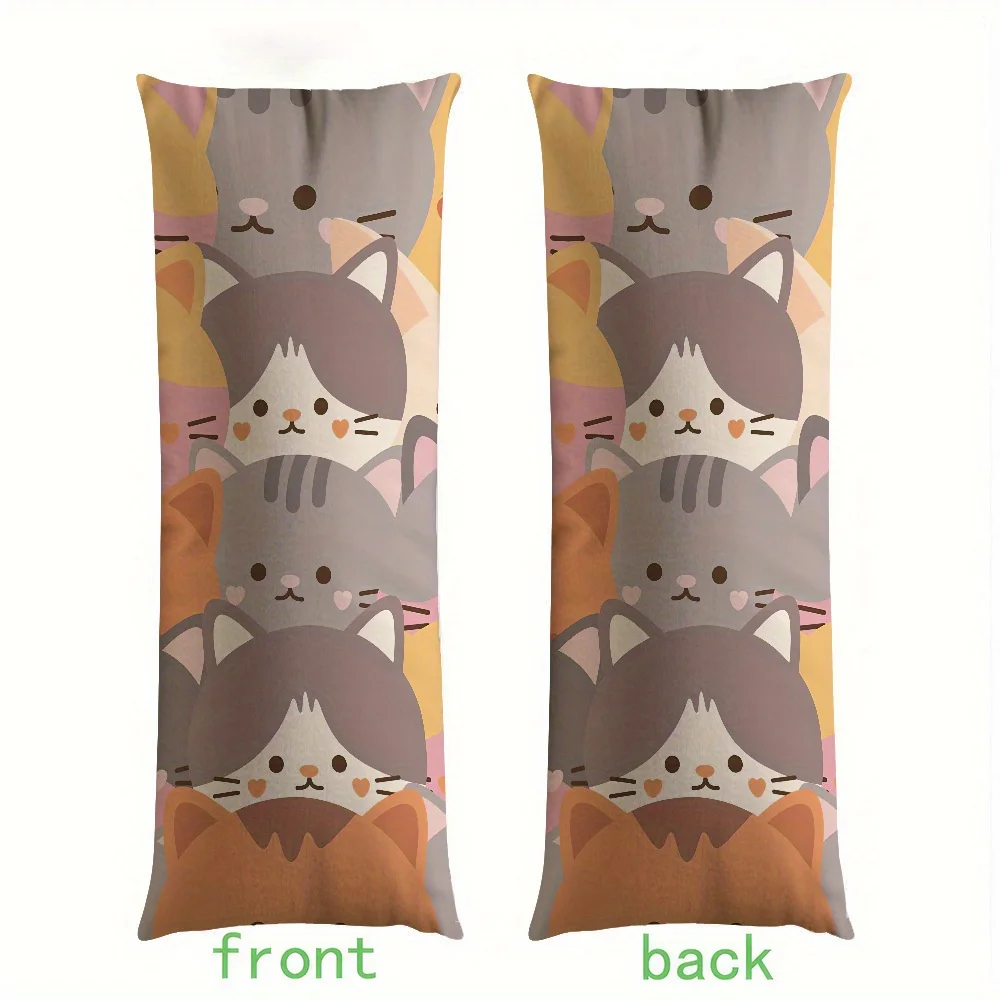 1 Modern Full-Body Support Pillowcase | 20x54 Inches Double-Sided Cute Fox Pattern, Breathable 100% Polyester, Zipper Closure, H
