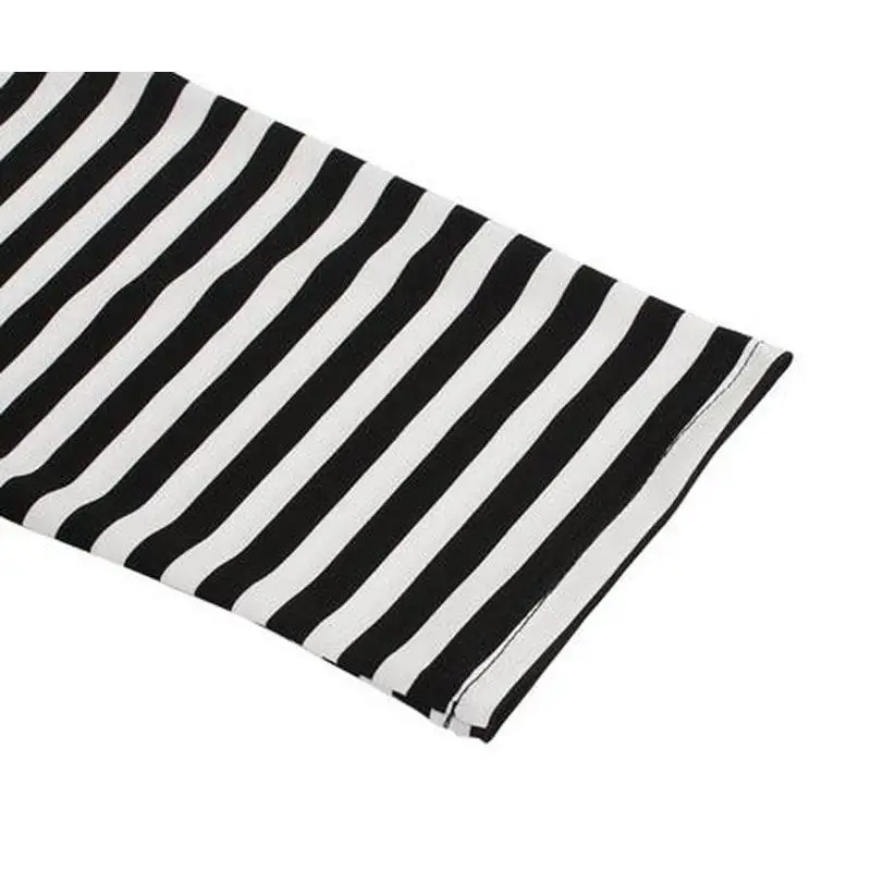 فستان عتيق بأكمام قصيرة أسود أبيض مخطط علوي س الرقبة سستة الظهر تي شيرت فساتين ألف خط الأحمر تقسم هيم ميدي التنانير غير رسمية