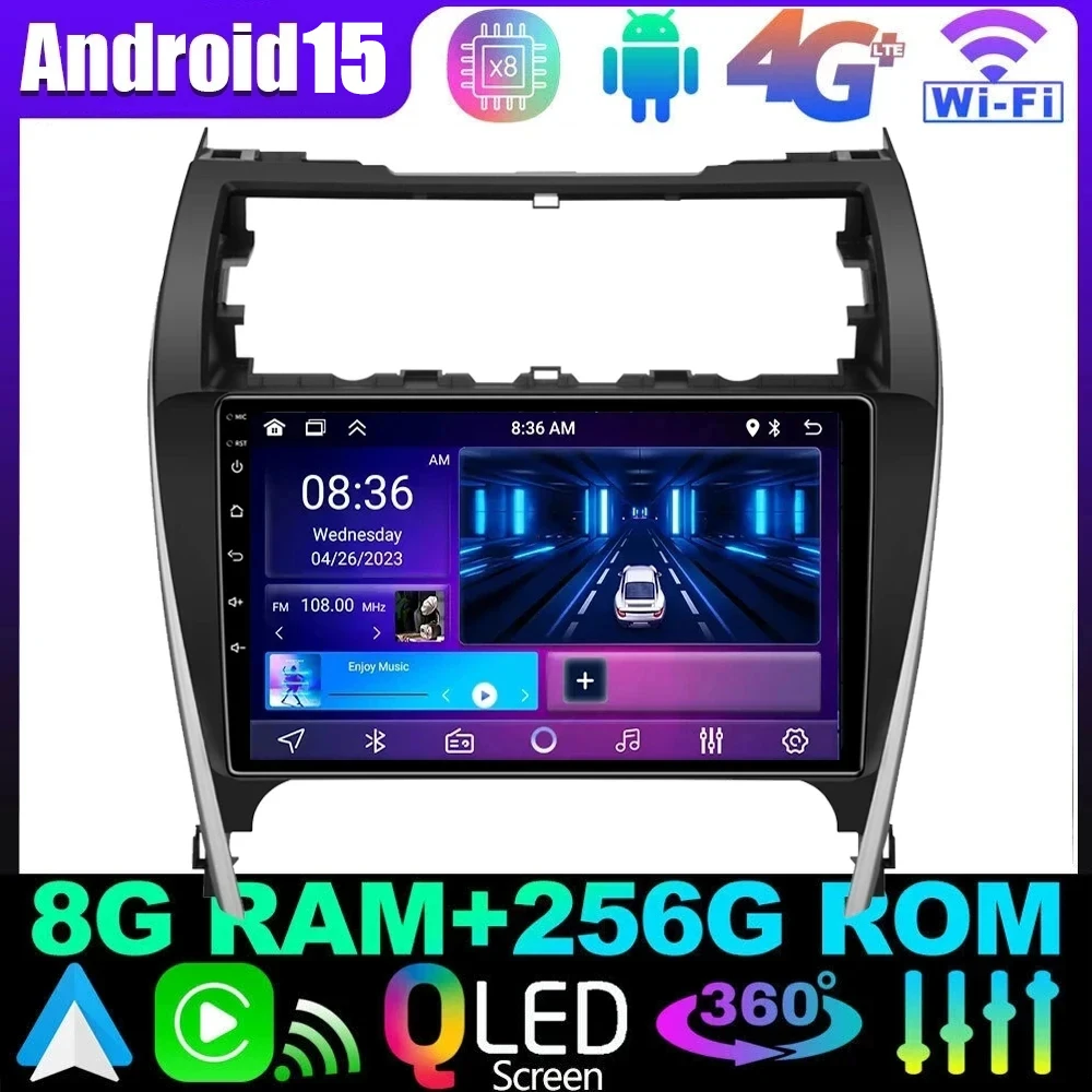 4G + WiFi راديو السيارة مشغل وسائط متعددة الملاحة GPS أندرويد 15 لتويوتا كامري 7 XV 50 55 2012 2013 2014 Carplay WIFI BT DSP