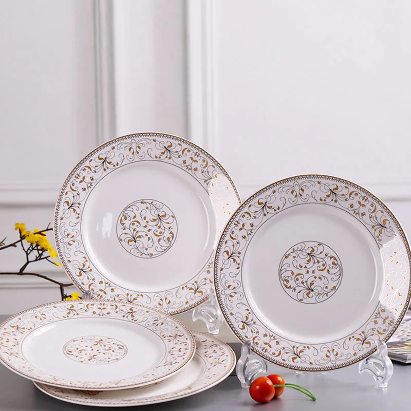 طبق عشاء على الطراز الأوروبي بورسلين ذهبي اللون أكل طبق عشاء عصري غربي عتيق أدوات المطبخ فيسيل #5