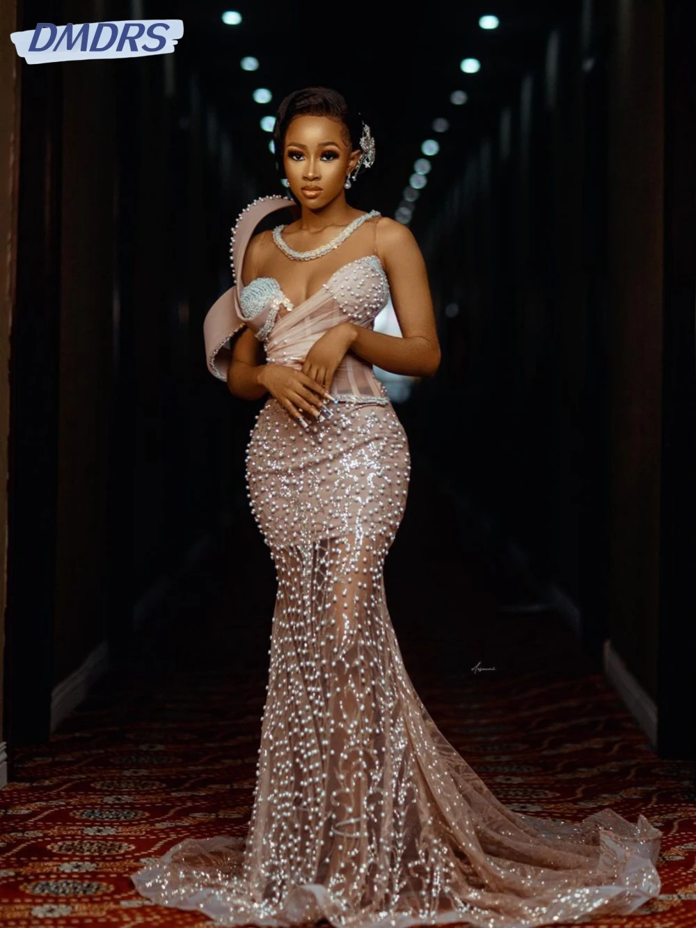 Sexy Deep V-neck Prom Gown Sequined Pearls Cocktail Dresses 2025 Africa Luxury Mermaid Evening Dress Customized Robe De Mariée