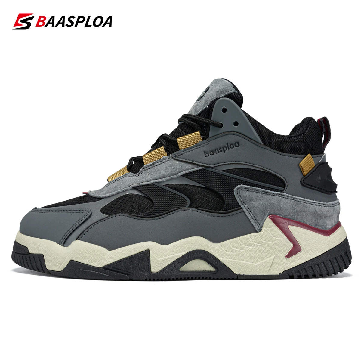 

Baasploa Men Winter Sneakers Leather Waterproof Sport Shoes for Men Comfort Plush Warm Male Sneakers Non-Slip Ankle Tenis