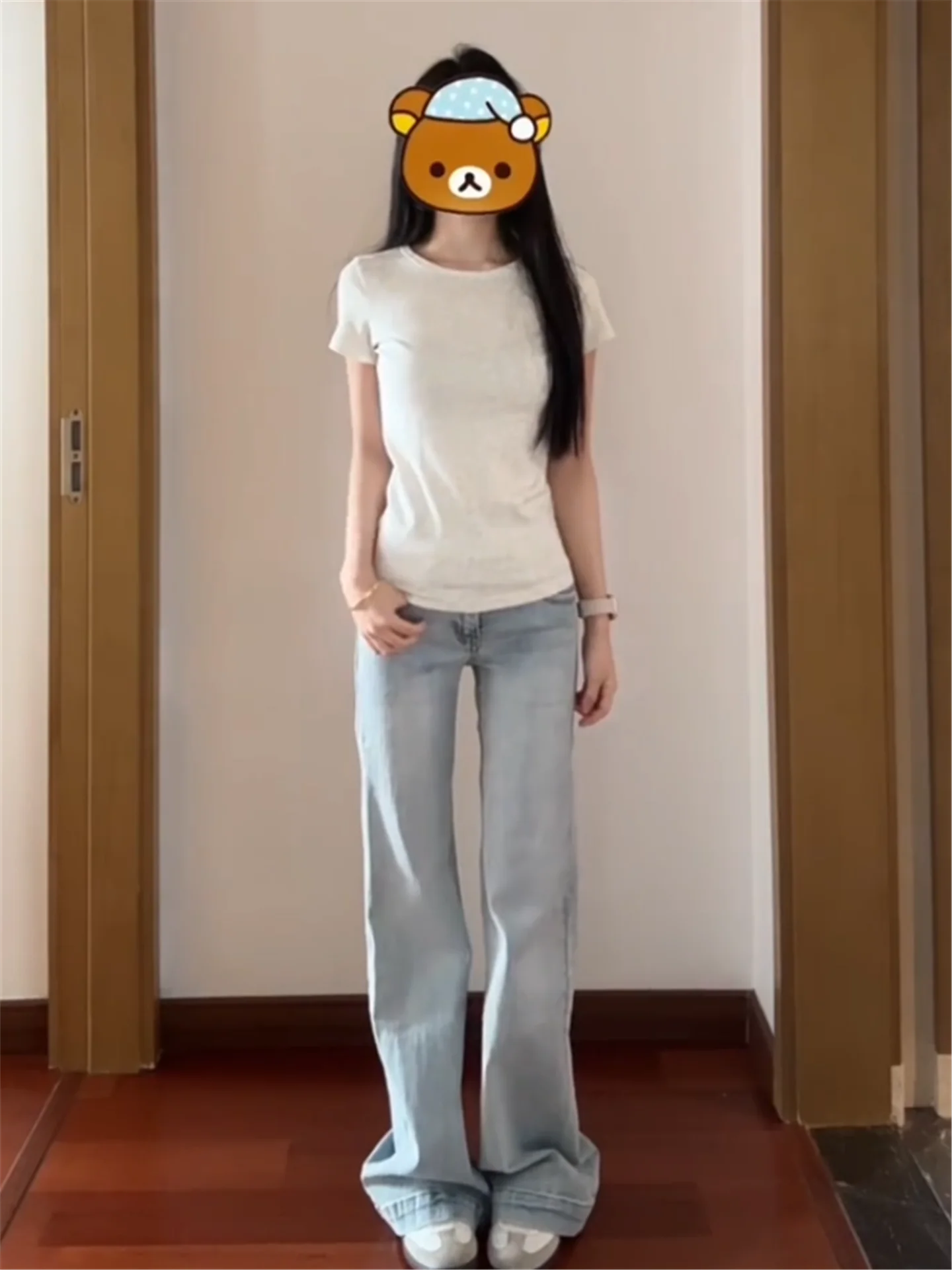 

Ретро-джинсы клеш с низкой посадкой, светло-голубые, женские, весенние, удлиненные, для высоких, джинсовые брюки в пол, стройнящие