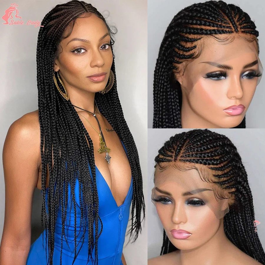 

New Goddess Knotless Box Braids Fulani Cornrows Braided Wig Red Synthetic Lace Front Wig Goddess Full Lace Braided Wig For Women