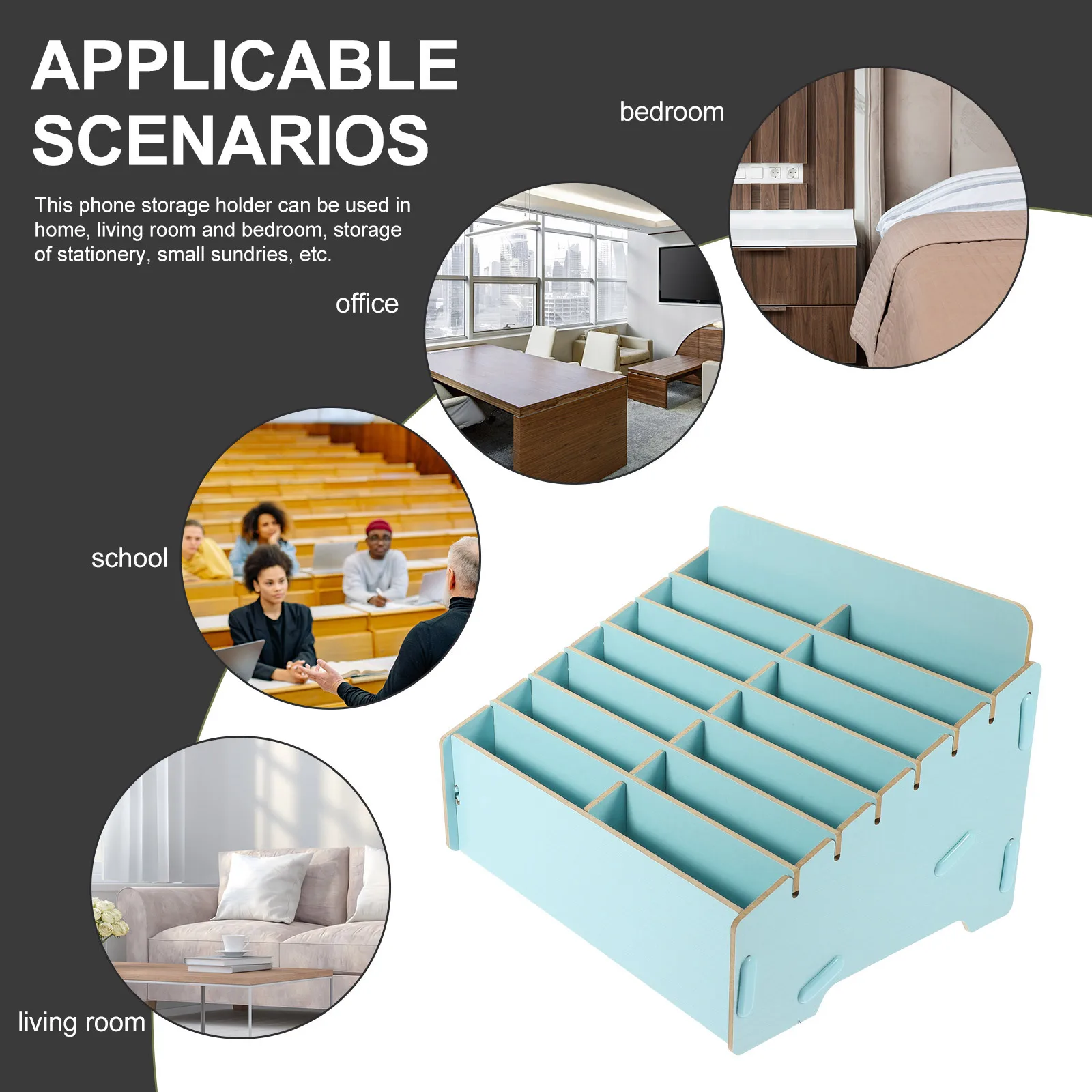 Wooden Phone Storage Box Desktop Organizer Multi-Grid Cell Phone Holder For Classroom Desk Sundries Organizer Wood Case