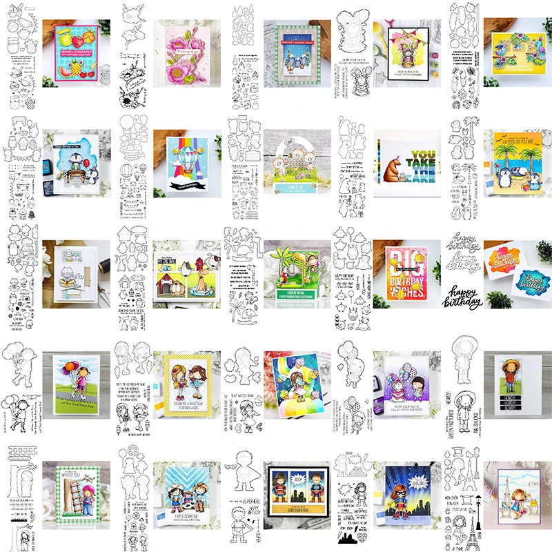 

New Cute Animals Girls Clear Stamps with Coordinating Cutting Dies For Paper Cards Making Scrapbooking Handmade Crafts 07